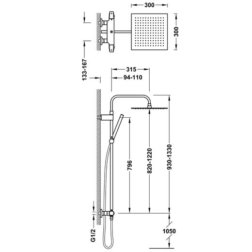 Conjunto de grifo termostático mural Over‑wall de 2 vías para ducha