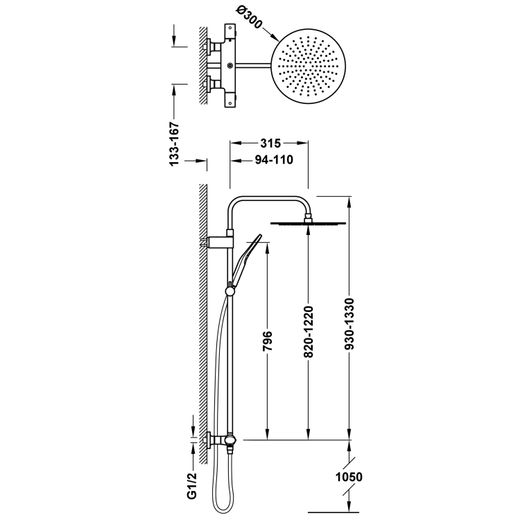Conjunto de grifo termostático mural Over‑wall de 2 vías para ducha