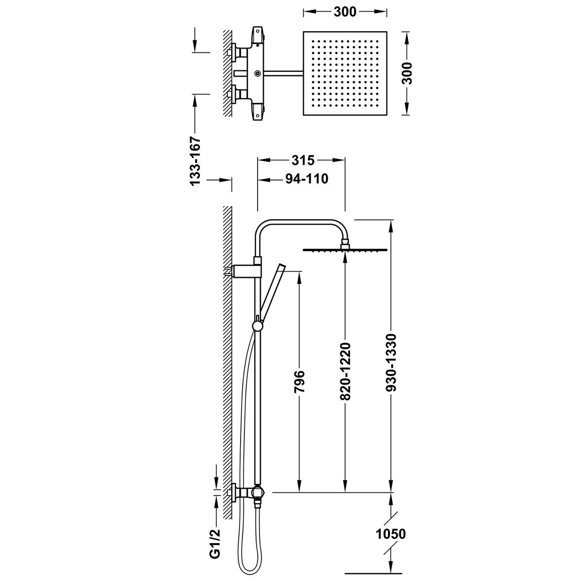 Conjunto de grifo termostático mural Over‑wall de 2 vías para ducha