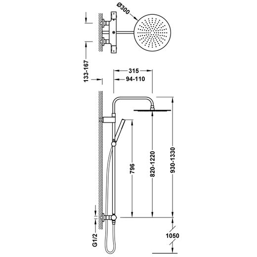 Conjunto de grifo termostático mural Over‑wall de 2 vías para ducha
