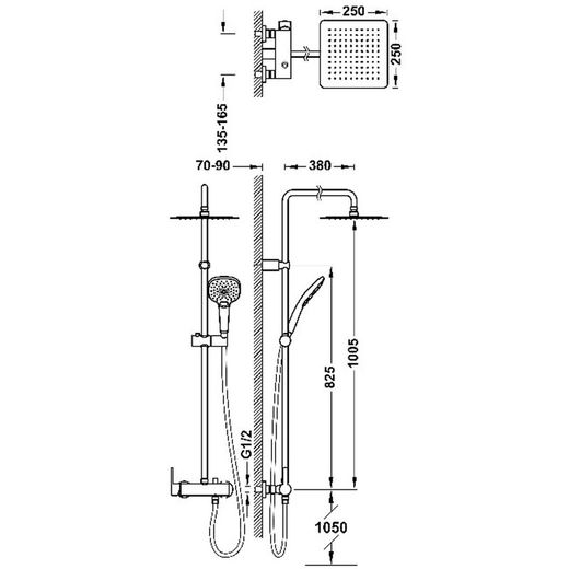 Conjunto de grifo monomando mural de 2 vías para ducha Lex-Alp