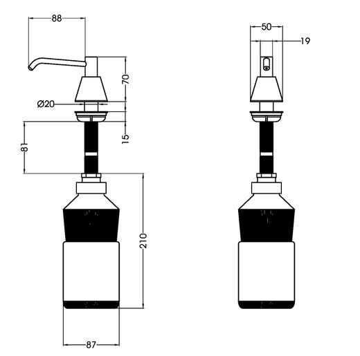 Dispensador de jabón líquido empotrable encimera