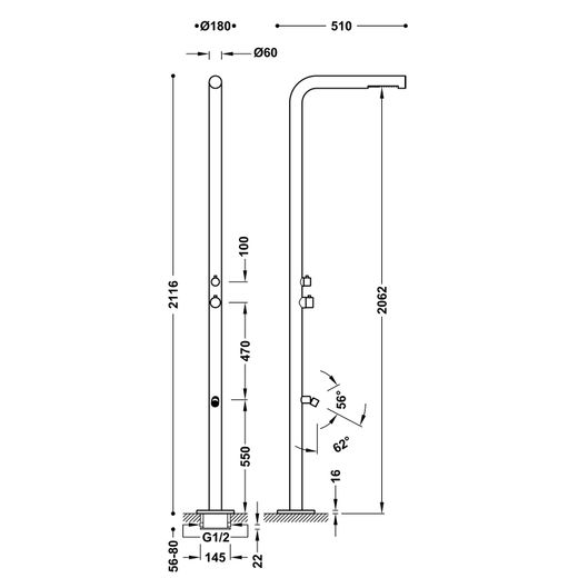 Ducha para exterior de acero inoxidable 316