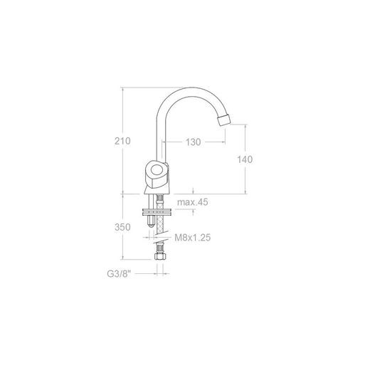Bimando de lavabo modelo ECO, con caño giratorio de tubo, cromado