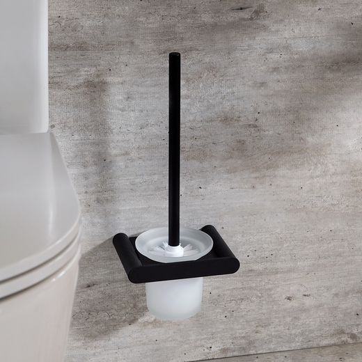 Escobillero de pared para baño con sistema de instalación dual, Negro Mate
