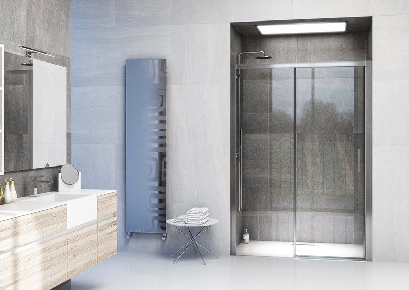 Mampara frontal de ducha 1 fijo + 1 puerta corredera de 114 a 120 cm.