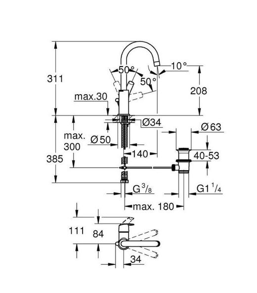 Grifería monomando para lavabo 1/2" euromart l caño alto cromo