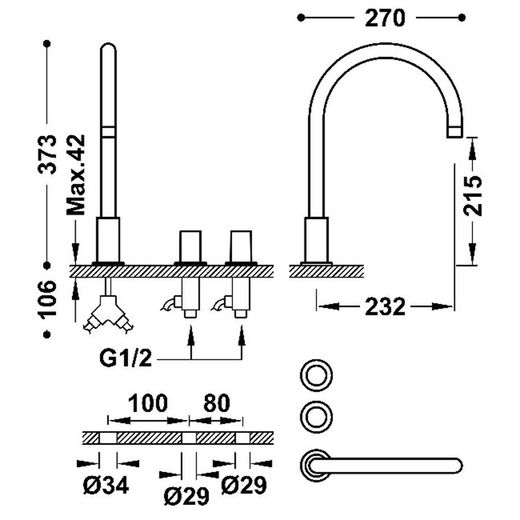 Grifo bimando de repisa para lavabo Study Exclusive