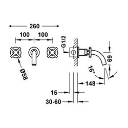 Grifo bimando empotrado para lavabo