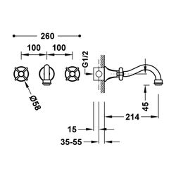 Grifo bimando empotrado para lavabo