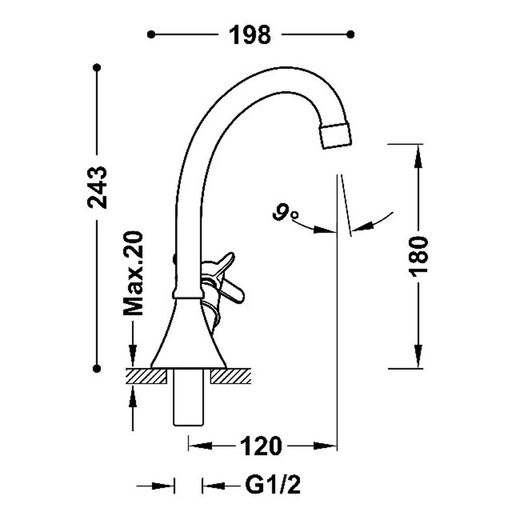 Grifo de 1 agua con volante lateral para lavabo Tres-Clasic