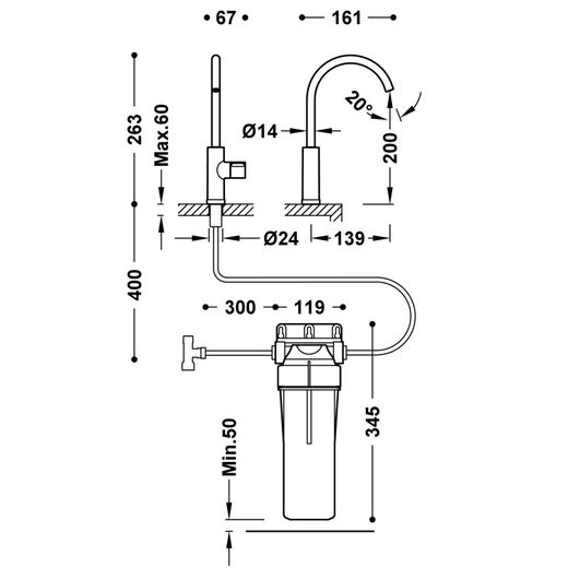 Grifo de 1 agua para cocina, para agua filtrada