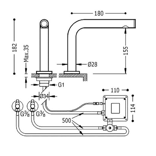Grifo electrónico con sistema premezclador para lavabo Max-Tres