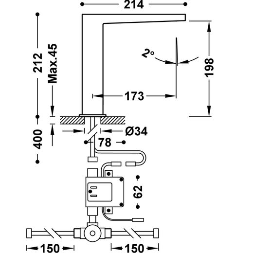 Grifo electrónico con sistema premezclador para lavabo