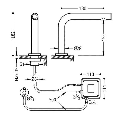 Grifo electrónico de 1 agua para lavabo Max-Tres