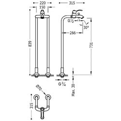Grifo monomando a suelo para bañera y ducha Tres-Clasic