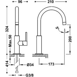 Grifo monomando alto con maneta lateral para lavabo Study Exclusive