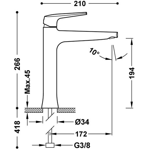 Grifo monomando alto para lavabo