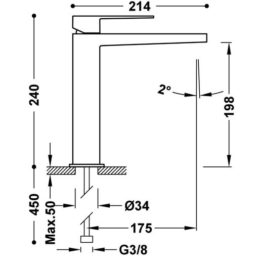 Grifo monomando alto para lavabo