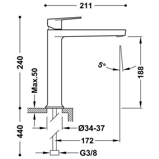 Grifo monomando alto para lavabo