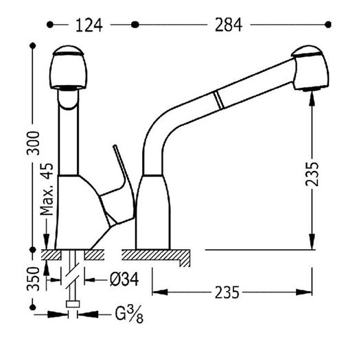Grifo monomando con caño extraíble con 2 tipos de chorro para cocina