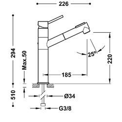 Grifo monomando con caño extraíble con 2 tipos de chorro para cocina