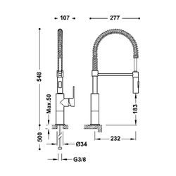 Grifo monomando con ducha extraíble con 2 tipos de chorro para cocina industrial Cocina