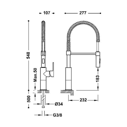 Grifo monomando con ducha extraíble con 2 tipos de chorro para cocina industrial Cocina