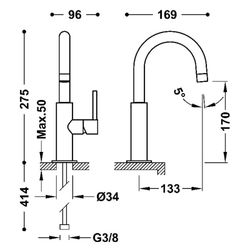 Grifo monomando con maneta lateral para lavabo Study Exclusive