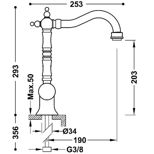 Grifo monomando con maneta lateral para lavabo Tres-Clasic