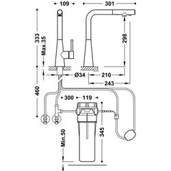 Grifo monomando de 2 vías con caño extraíble para cocina, para agua de red y filtrada