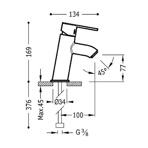 Grifo monomando inclinado para lavabo Lex-Alp