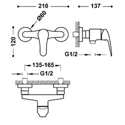 Grifo monomando mural para ducha Base-Tres Plus