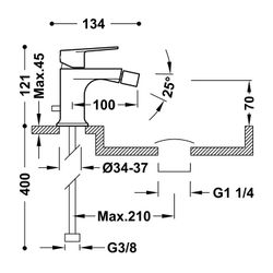 Grifo monomando para bidé con desagüe automático y rótula orientable