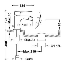 Grifo monomando para bidé con desagüe automático