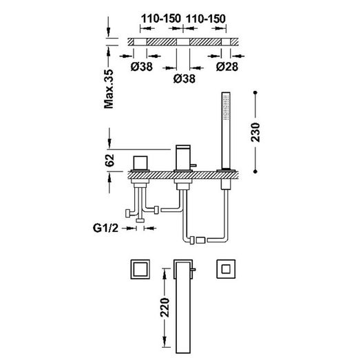 Grifo monomando para borde de bañera Cuadro