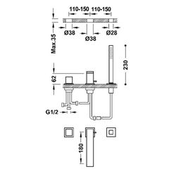 Grifo monomando para borde de bañera Cuadro