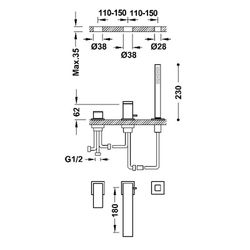 Grifo monomando para borde de bañera Cuadro