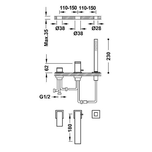 Grifo monomando para borde de bañera Cuadro