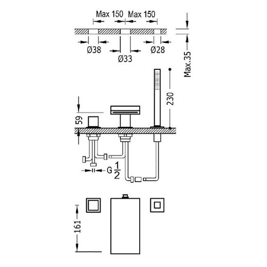 Grifo monomando para borde de bañera Cuadro