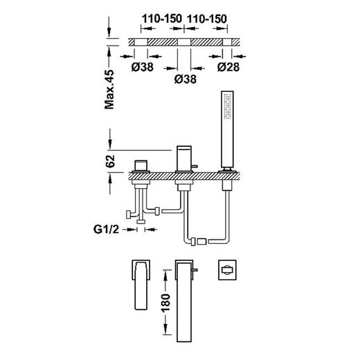 Grifo monomando para borde de bañera Slim Exclusive