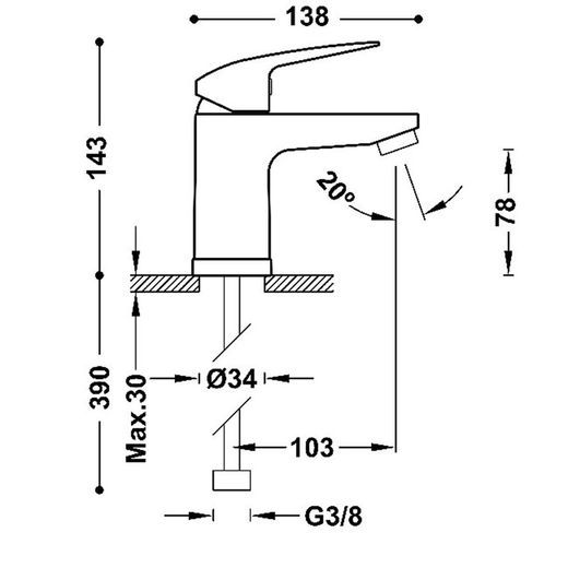 Grifo monomando para lavabo Base-Tres Plus