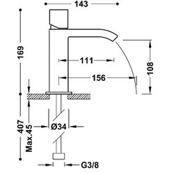Grifo monomando para lavabo con desagüe automático Cuadro