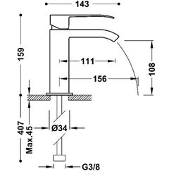 Grifo monomando para lavabo con desagüe automático Cuadro