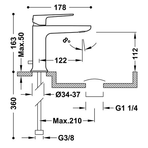 Grifo monomando para lavabo con desagüe automático