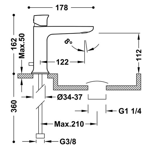 Grifo monomando para lavabo con desagüe automático