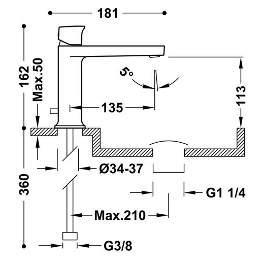 Grifo monomando para lavabo con desagüe automático