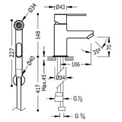 Grifo monomando para lavabo con ducha para inodoro Lex-Alp