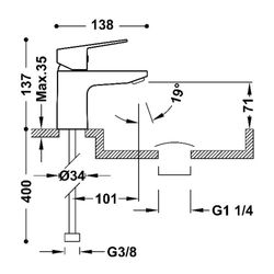 Grifo monomando para lavabo con válvula desagüe Click-Clack Base-Tres