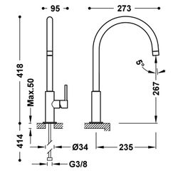 Grifo monomando XL con maneta lateral para lavabo